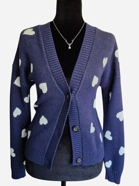 Old Navy Navy Heart-Print Button Cardigan